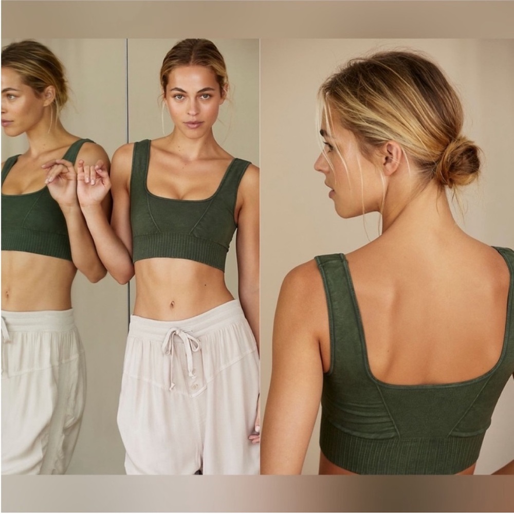 FP Movement by Free People Olive Green Ribbed Scoop Neck Sports Bra